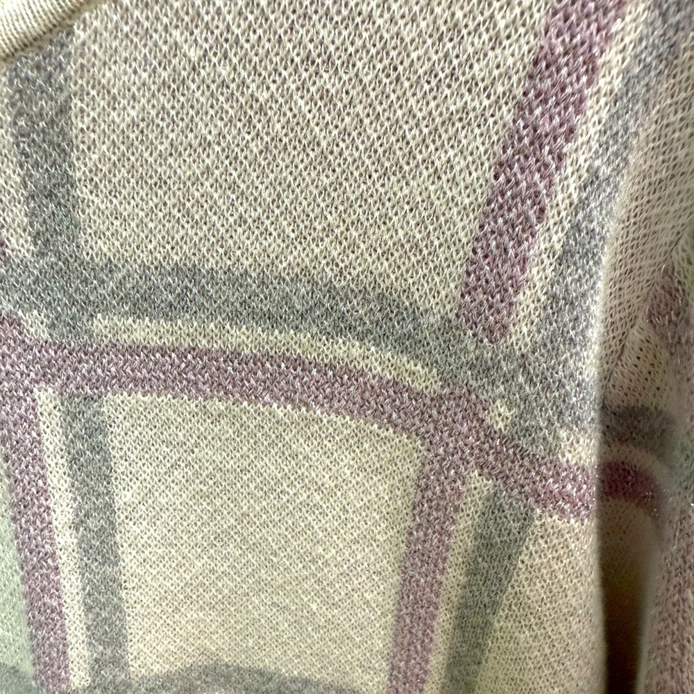 NWT Liz Claiborne White Purple Sparkly Plaid One Button Cardigan Sz PM - Picture 7 of 7